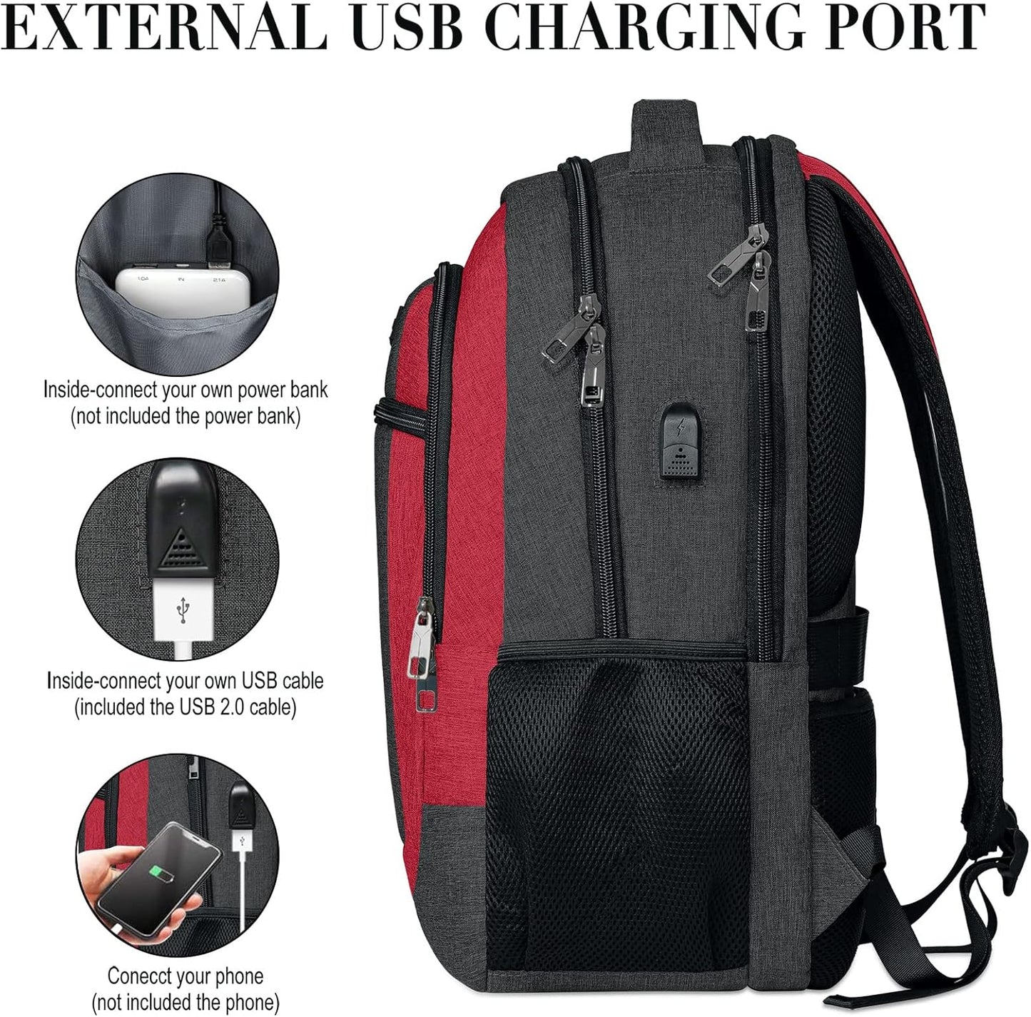 Backpack for Men and Women, School Backpacks for Teen Boys and Girls, Black Water Resistant Back Pack, Business Men Sturdy Computer Bag with USB Charging Port, Gifts