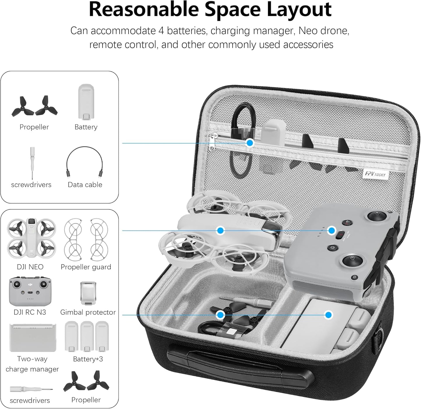 FPVtosky Carrying Case for DJI NEO, Porable Travel Storage Bag for DJI NEO Drone Aceessories (for DJI NEO, Black)