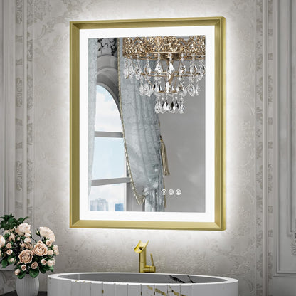 TETOTE 28x36 LED Mirror for Bathroom Black Metal Frame Frontlit & Backlit Lighted Vanity Mirror Baroque Gothic Anti Fog Stepless Dimmable White/Warm/Natural,Wall Mounted(Horizontal/Vertical)
