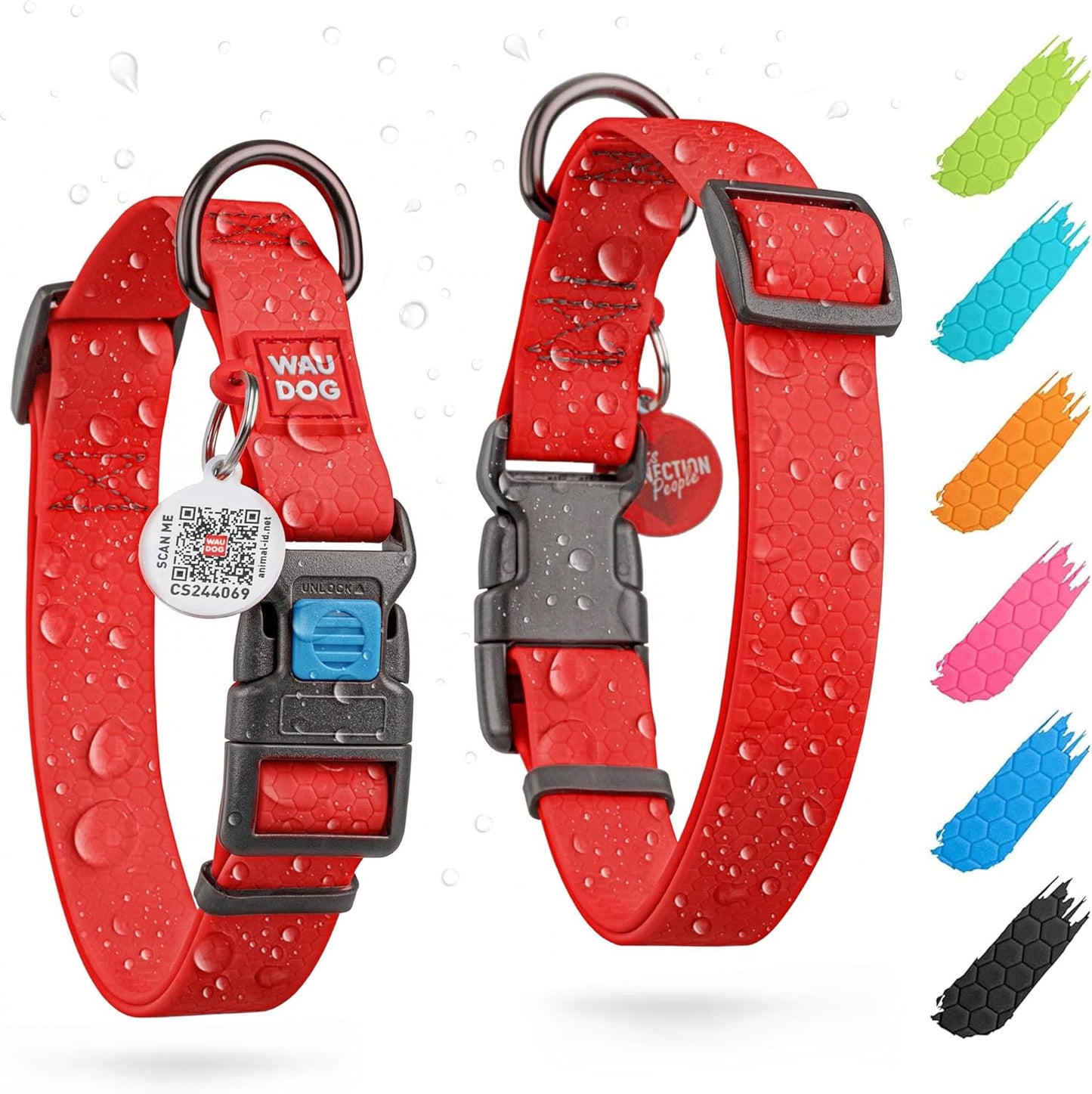 Waterproof Dog Collar - Adjustable Glow Dog Collar for Large Dogs, Small and Medium Dogs - Heavy Duty Dog Collars with Durable Metal Clasp and QR Dog Tag - Glow in The Dark Dog Collars