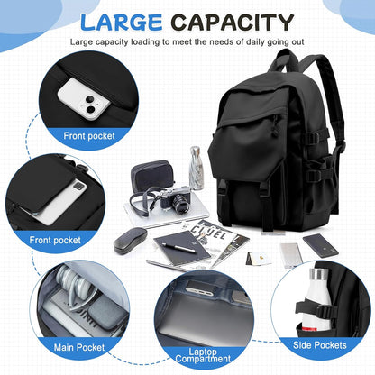 School Backpack for Women Men College High School Bags for Boys Girls Casual Daypack Laptop Backpack Waterproof Black Bookbag Travel Rucksack