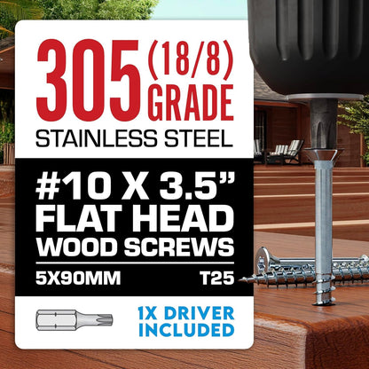 #10 x 3 Inch Stainless Steel Deck Screws 350 Pieces | T25 Star Torx Drive Flat Head | 304 Grade Stainless Steel Wood Screws High Corrosion Resistance by Allen's Trading Co. Eagle Claw Fasteners