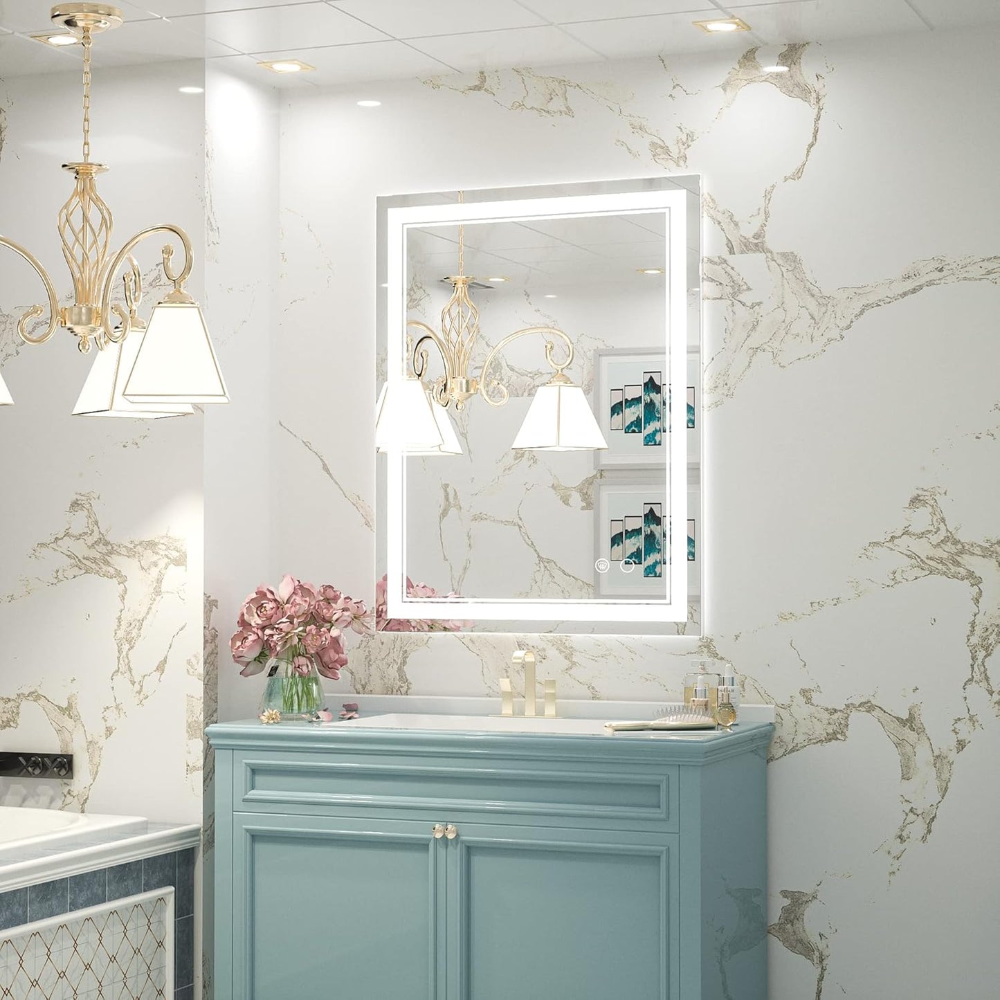 Keonjinn 40 x 24 Inch LED Mirror, Bathroom Mirror with Lights, LED Vanity Mirror, Wall Mounted Anti-Fog Dimmable Lighted Makeup Mirror for Bedroom, IP54 Waterproof (Horizontal/Vertical)