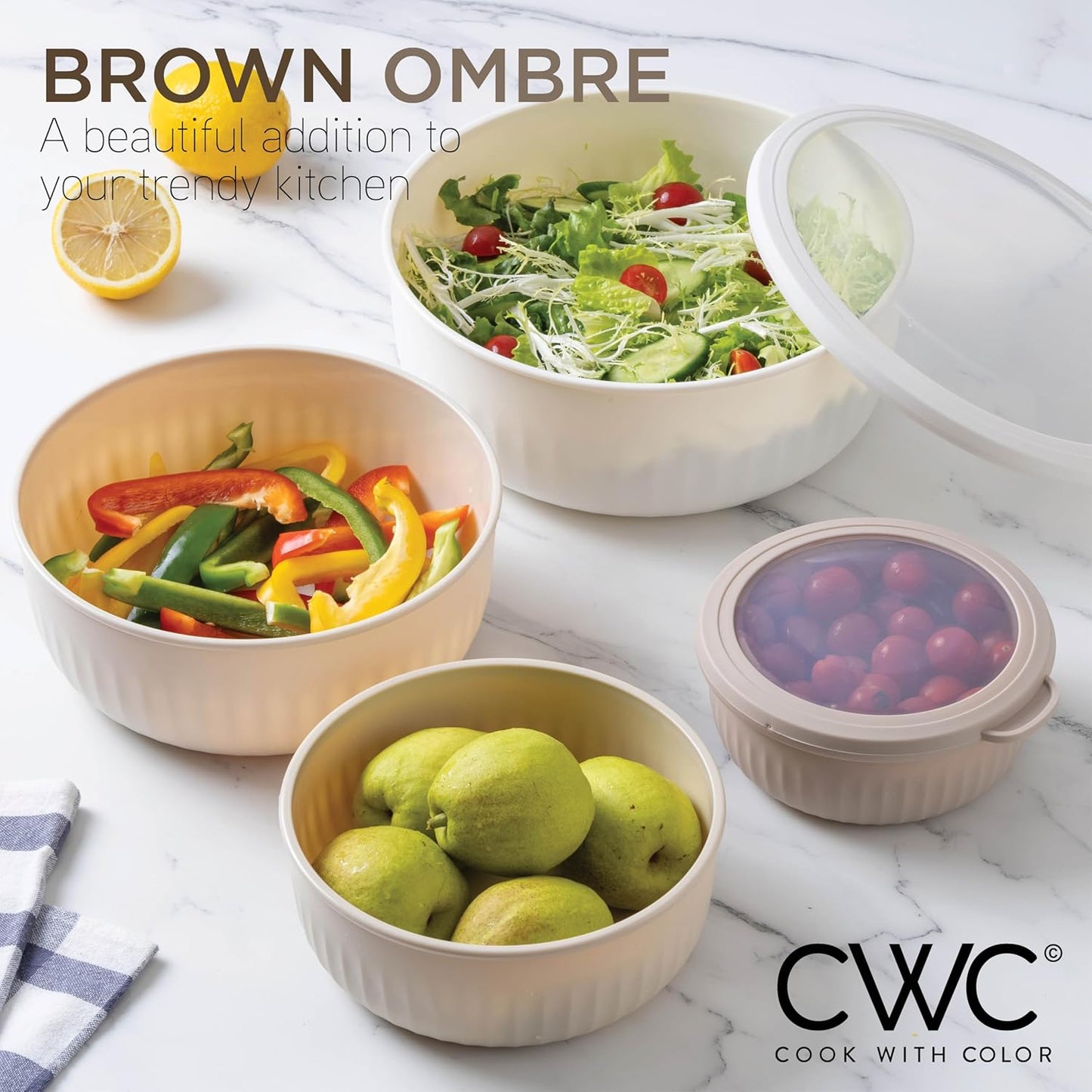 COOK WITH COLOR Prep Bowls with Lids- 8 Piece Nesting Plastic Small Mixing Bowl Set with Lids (Teal Ombre)