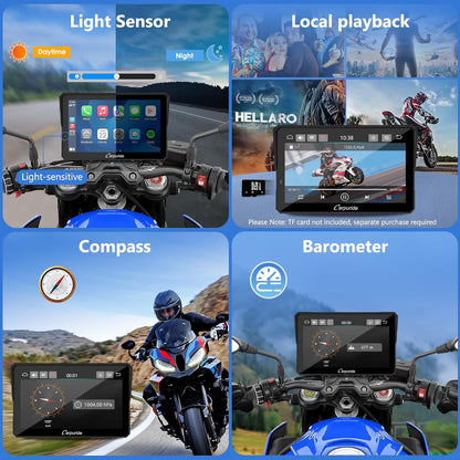 2025 CARPURIDE W702BS PRO for BMW Motorcycle CarPlay & Android Auto Dual Bluetooth, 7" Waterproof GPS Navigation Screen, Data Reading,Native Wonder, TPMS, Light Sensor, Music Sharing, Intercom, 16-Pin