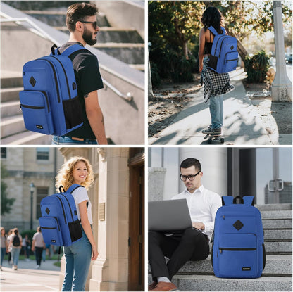 Black Backpack for Men Women, Durable Casual School Backpacks Teens Boys and Girls Classic 15.6 Inch Laptop Bookbag with USB Charger for College High School Work Travel