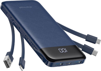 Charmast Portable Charger with Built in Cables, Power Bank with Cords Wires, Slim 10000mAh Travel Battery Pack 6 Outputs 3 Inputs 3A Fast Charging for Samsung Google Pixel LG Moto iPhone iPad