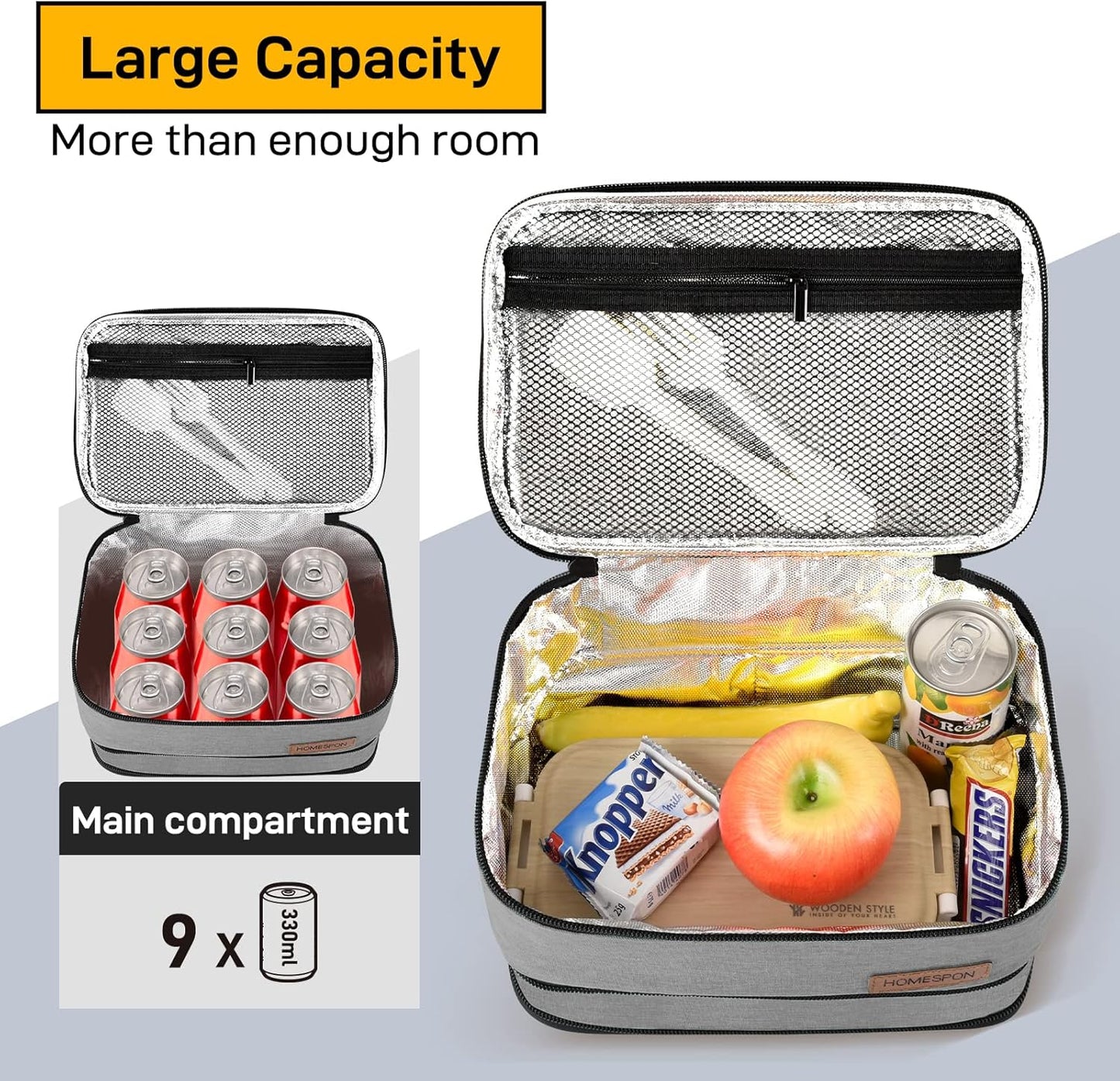 HOMESPON Expandable Lunch Bag for Men Women Insulated Lunch Box Holder with Handle for Picnics Work Travel (Blue)