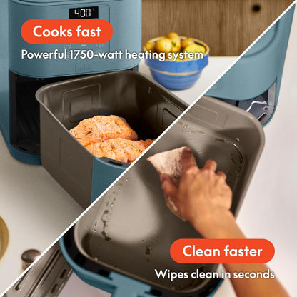 bella 4Qt Slim Air Fryer, Fits-anywhere Kitchenware, EverGood Ceramic Nonstick Coating, Adjustable Temperature, 6 Preset Cooking Options, 60 Min Auto Shutoff w Audible Tone, 3.3lb Capacity, Surf