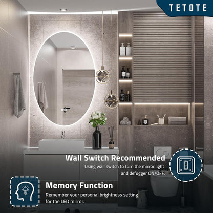 TETOTE 28 Inch Round LED Bathroom Vanity Mirror, Anti-Fog Dimmable Lights IP54 Waterproof Circle Makeup Wall Mounted Mirror