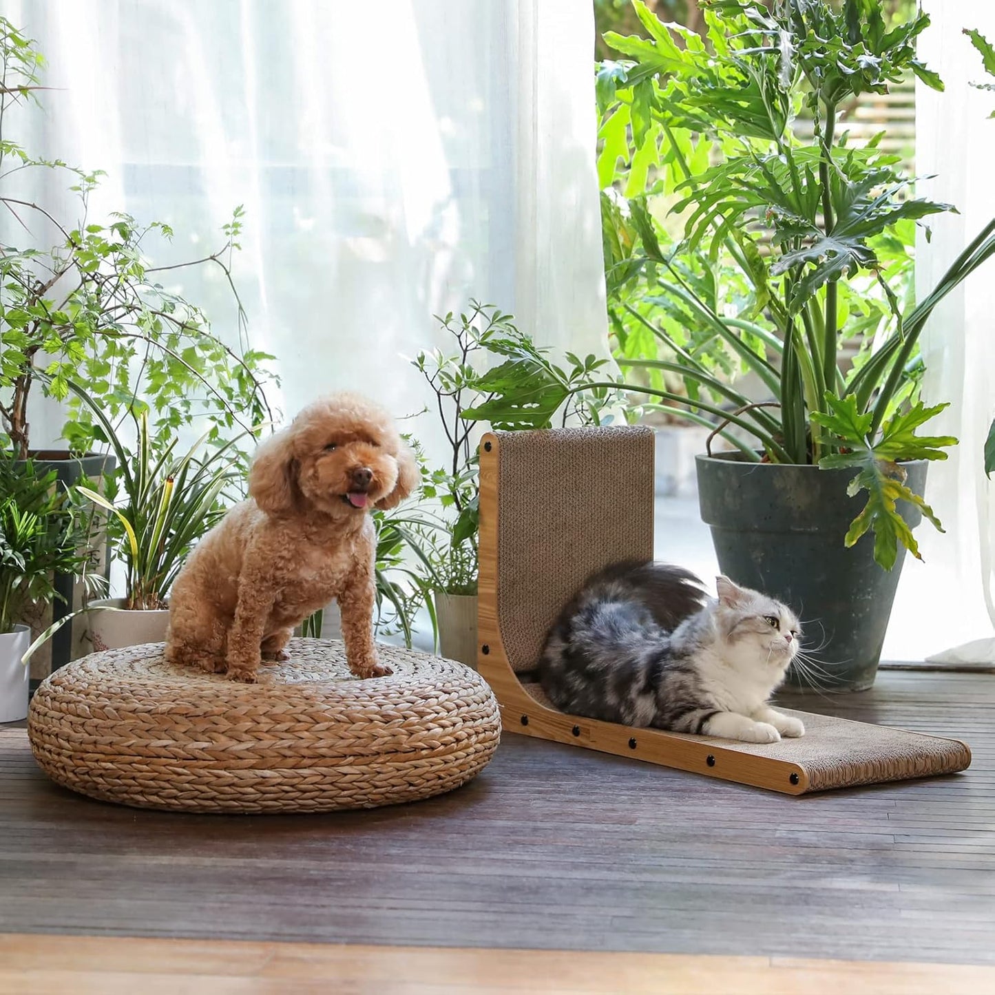 FUKUMARU Cat Scratcher, 26.8 Inch L Shaped Cat Scratch Pad for Indoor Cats | Vertical Cat Scratching Board with Ball Cat Toy, Cardboard Cat Scratcher for Wall Sofa Couch, Kitten Scratching Post, Large