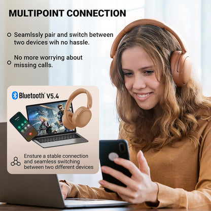 Edifier V80 Hybrid Active Noise Cancelling Bluetooth Headphones, Wireless Over Ear Headset with 45H Playtime, Wired Hi-Res Audio Fast Charging Multipoint Connection for Home Travel Office - Navy Blue