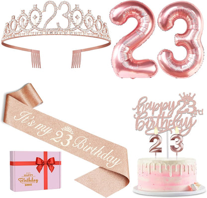 65th Birthday Decorations for Women, Including 65th Birthday Sash and Crown, Cake Topper and Candles, Number Balloons Rose Gold, 65 Year Old Gifts for Women