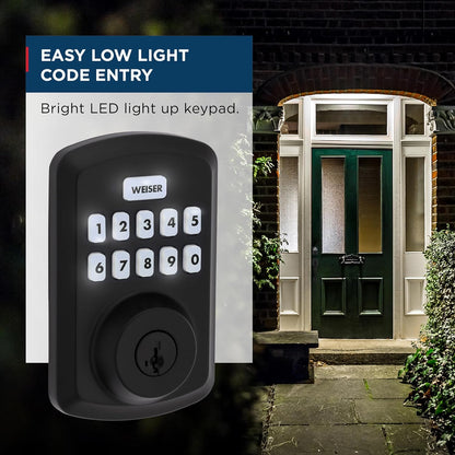 Weiser Powerbolt 3 Matte Black Keyless Entry Door Lock/Deadbolt Lock, 10-Button Keypad Door Lock with Auto Lock and 12-Month Battery Life, Electronic Door Locks for Front Door, Home Décor
