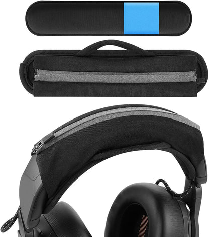 Geekria Hook and Loop Headband Cover + Pad Set, Protector with Zipper Closure Compatible with Medium Sized Headphones, Easy DIY Installation (Protein Leather/Black)