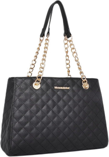 Montana West Quilted Chain Shoulder Bag for Women Medium Handbag Tote Purse - PuriLite