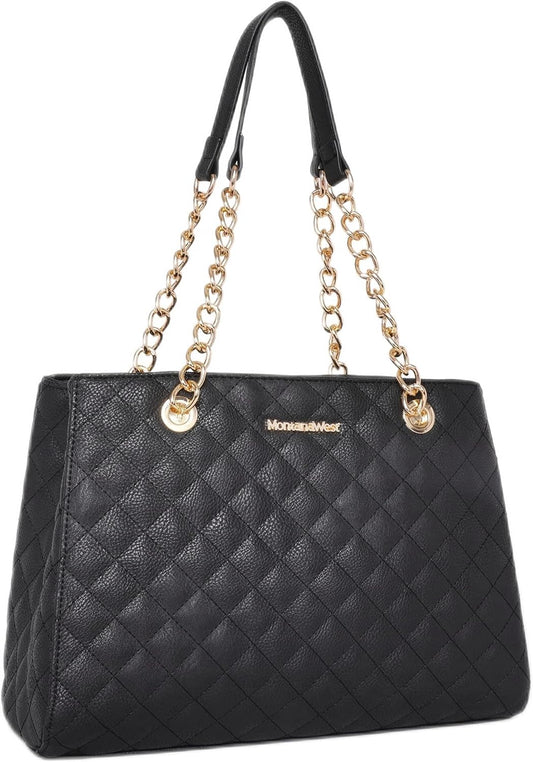 Montana West Quilted Chain Shoulder Bag for Women Medium Handbag Tote Purse - PuriLite