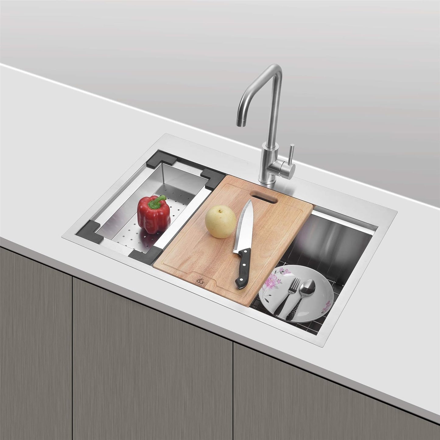 Yutong 16" x 20" Top-Mount/Drop in SS304 Stainless Steel Kitchen Black Sink Single Bowl Without Grid