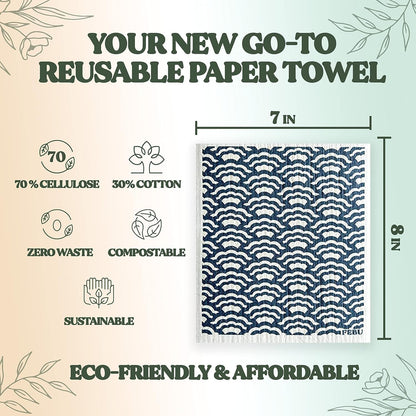FEBU Swedish Dishcloths for Kitchen | 5 Pack Italian Summer Reusable Paper Towels | Reusable Paper Towels Washable | Non-Scratch Cellulose Sponge Cloths | No Odor, Biodegradable, Swedish Cloths
