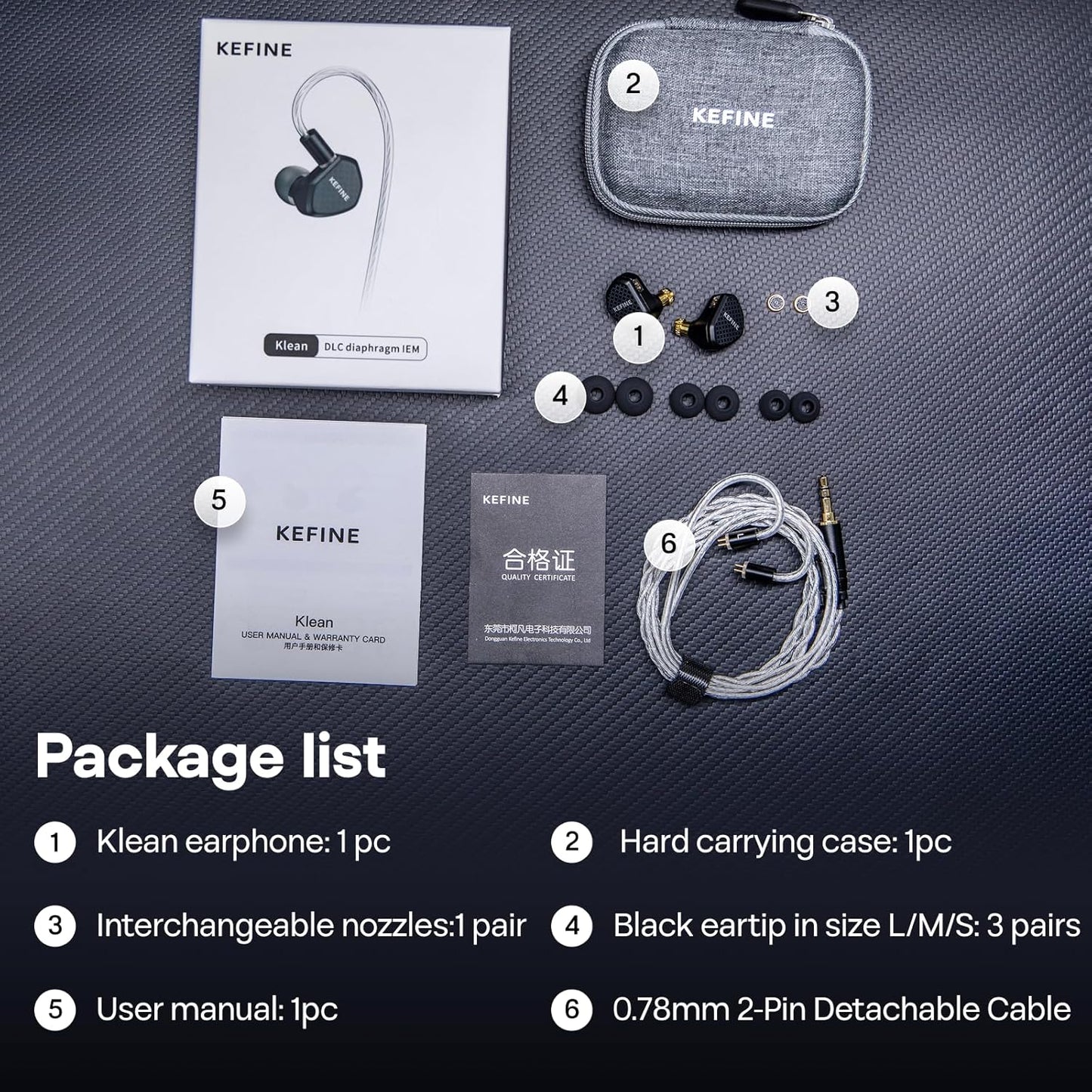 Linsoul Kefine Klean in Ear Monitor,10mm DLC Diaphragm Dynamic Driver HiFi Earphones,Wired Gaming Earbuds,Replaceable Nozzles,Detachable Silver-Plated Cable for Audiophile (No Mic 3.5mm)