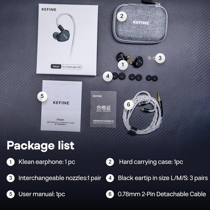 Linsoul Kefine Klean in Ear Monitor,10mm DLC Diaphragm Dynamic Driver HiFi Earphones,Wired Gaming Earbuds,Replaceable Nozzles,Detachable Silver-Plated Cable for Audiophile (No Mic 3.5mm)