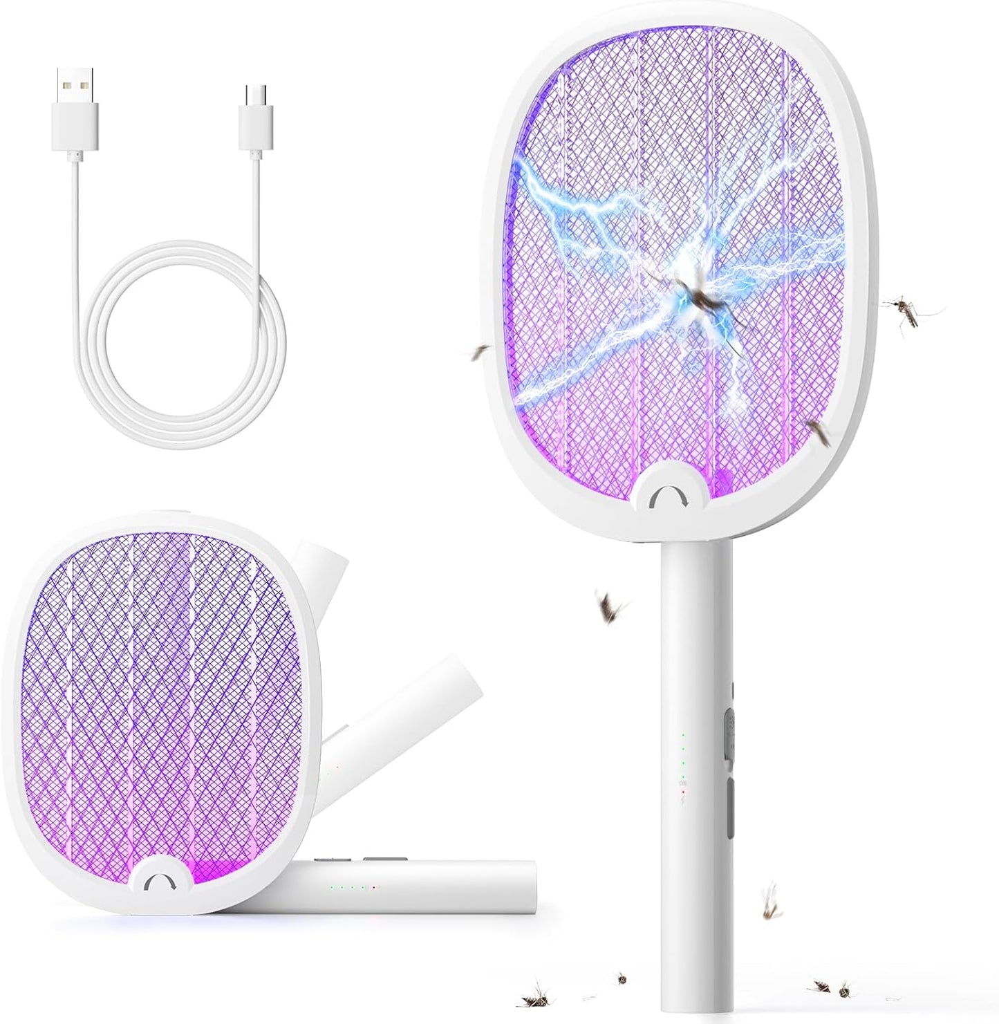YISSVIC Bug Zapper Racket 4000 Volt Electric Fly Swatter Fly Zapper Dual Modes with Attractant Light Rechargeable Black 2 Pack