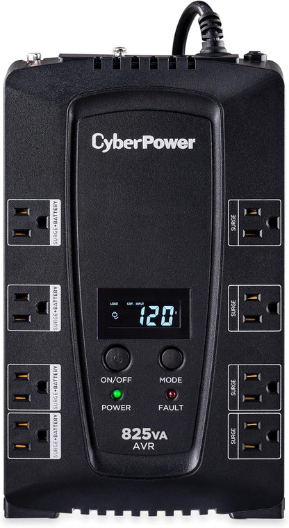 CyberPower CP825AVRLCD Intelligent LCD UPS System, 825VA/450W, 8 Outlets, AVR, Compact