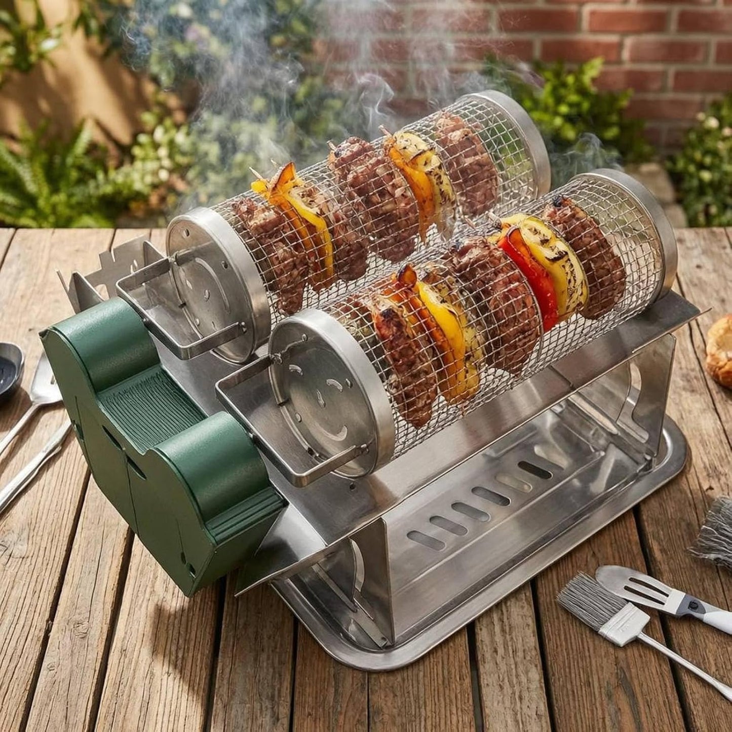 Electric Barbecue Grill Cage Compact Rotating Basket Grill Rust-Resistant for Tabletop
