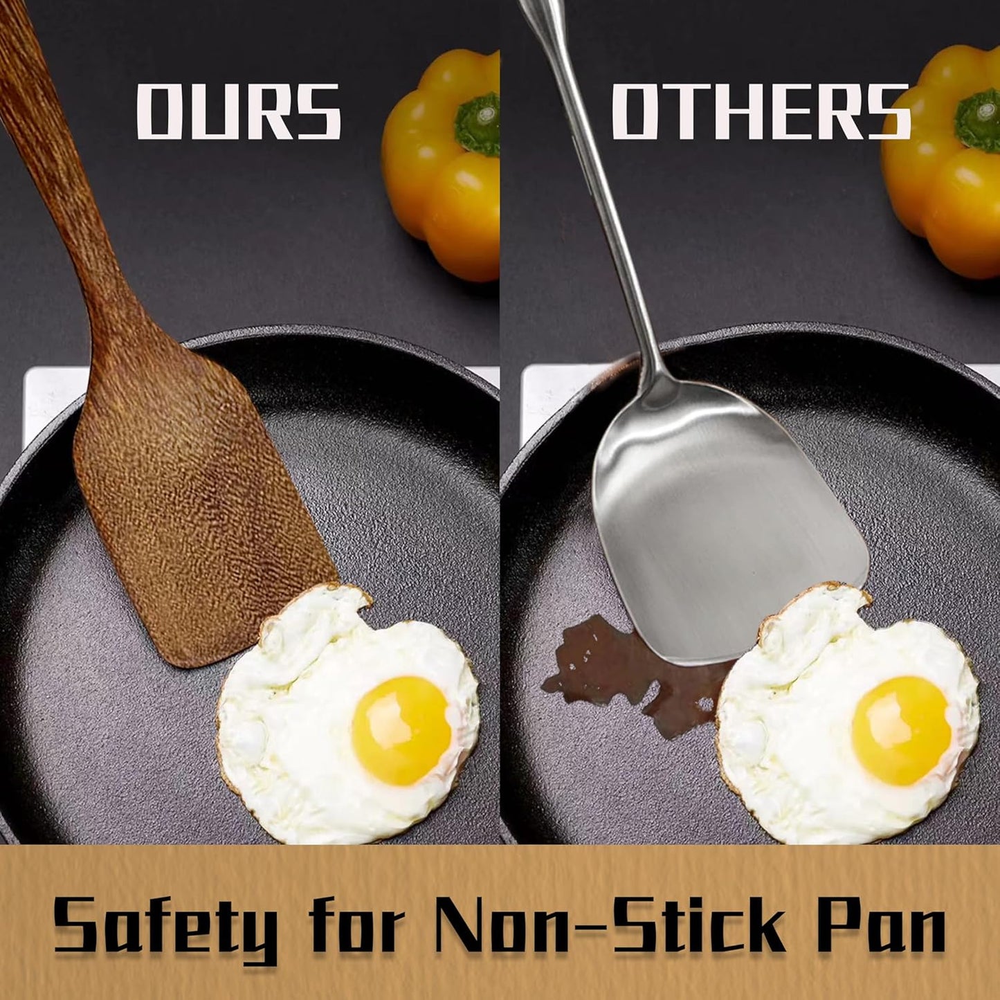 Wood Spatula for Cooking Wooden Kitchen Utensil Natural Wood Spatula Slotted Turner for Nonstick Pan Cookware 12 inch Frying Spatulas with Flat Bottom Edge Stirring Mixing and Flipping Turners