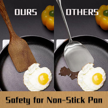 Wood Spatula for Cooking Wooden Kitchen Utensil Natural Wood Spatula Slotted Turner for Nonstick Pan Cookware 12 inch Frying Spatulas with Flat Bottom Edge Stirring Mixing and Flipping Turners