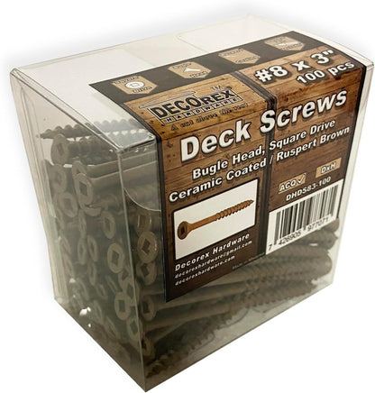 #8 x 3" Deck Screws | Square Drive | Bugle Head | Brown Ruspert | 100pcs Box