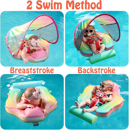 Mambobaby Baby Swim Float with Canopy, Non-Inflatable Solid Baby Float, Upgrade Soft Skin-Friendly Material Infant Swim Float