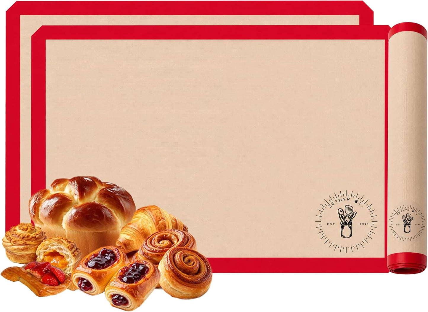 Silicone Baking Mats, Full Size Baking Sheet Liners, Pack of 10 Red