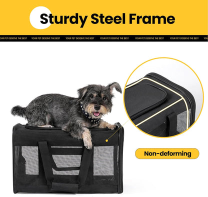 Conlun Cat Carrier Airline Approved, Soft-Sided Dog Carrier with Inner Safety Leash, Pet Transport Carrier for Small-Medium Cats Puppies up to 15 Lbs, Collapsible Travel Kitten Carrier Bag -Black M