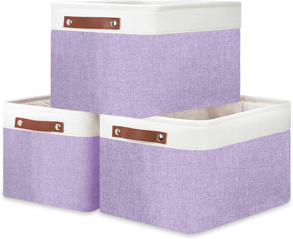 DULLEMELO Storage Baskets for Shelves, Fabric Collapsible Rectangular Storage Bins for Shelves, Closets, Nursery, Home, Office, Empty Gift Baskets (White&Teal)