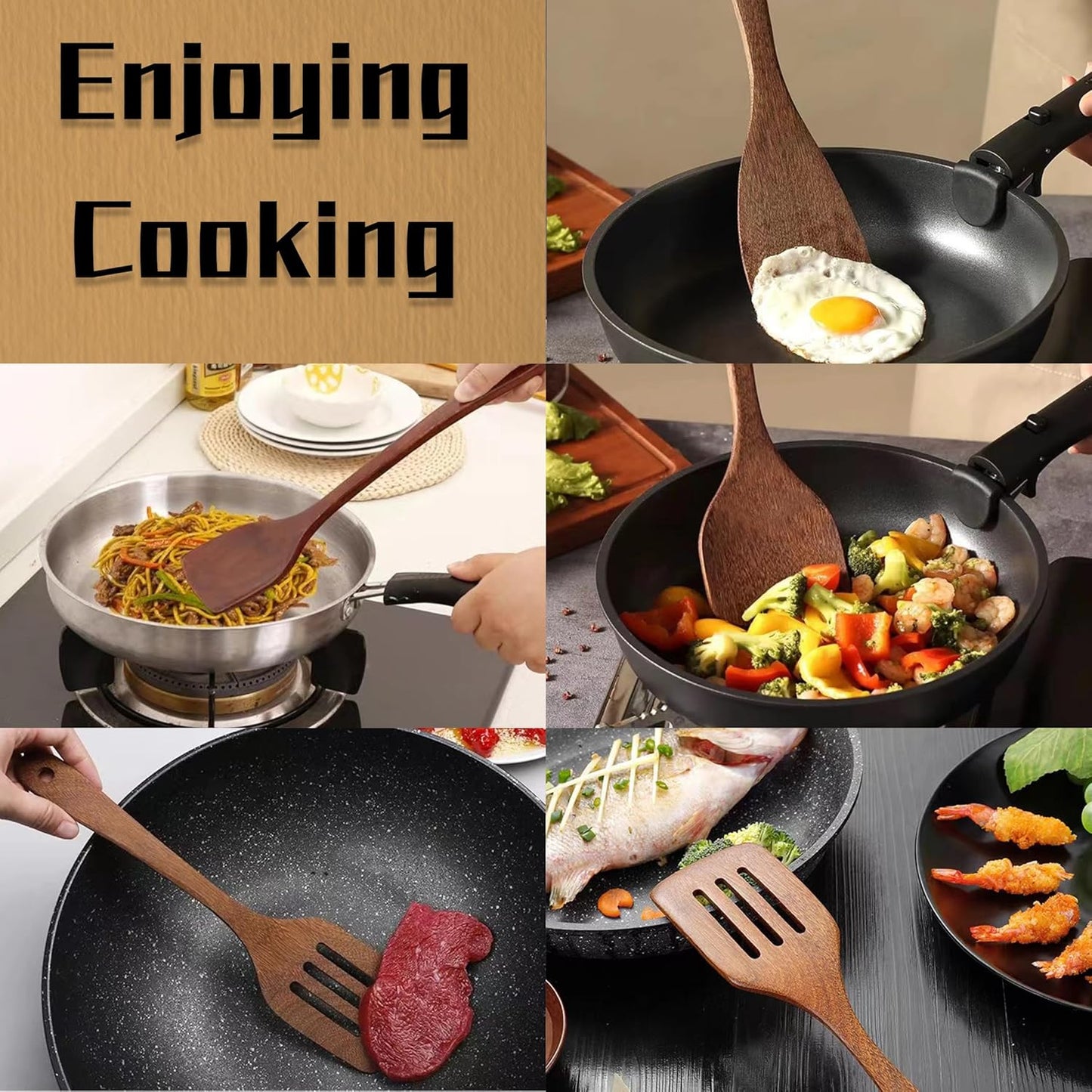 Wood Spatula for Cooking Wooden Kitchen Utensil Natural Wood Spatula Slotted Turner for Nonstick Pan Cookware 12 inch Frying Spatulas with Flat Bottom Edge Stirring Mixing and Flipping Turners