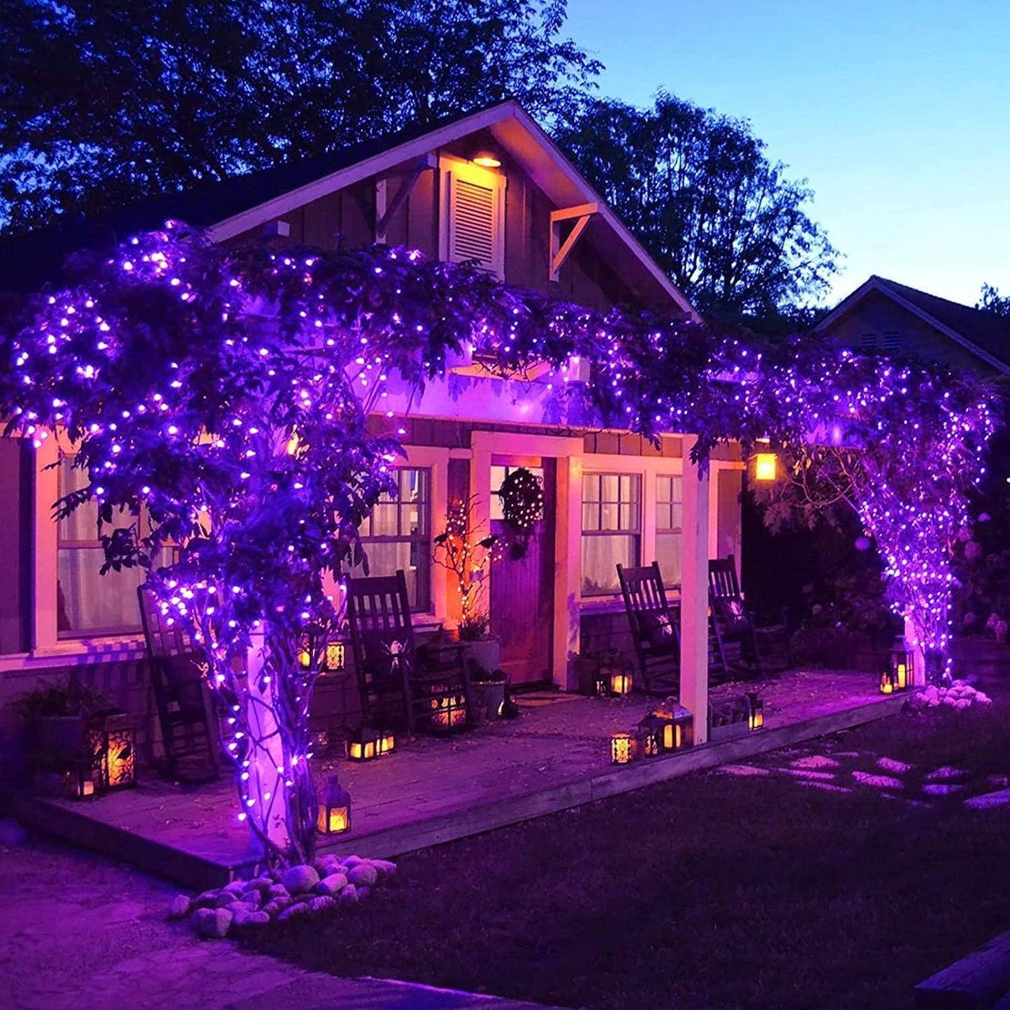 Solar Halloween Decoration Lights, JMEXSUSS 2 Pack 33FT 100 LED Orange and Purple Halloween String Lights, Halloween Lights with 8 Modes for Halloween Tree Yard Outdoor Spooky Party Garden Decorations