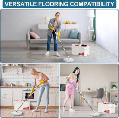 RinseWise Spin Mop and Bucket Separate Clean and DirtyWater, Mop and Bucket with Wringer Set, 4-Chamber Commercial Spinning Mopping Bucket Cleaning Supplies with 8 Microfiber Replacement Head Refills