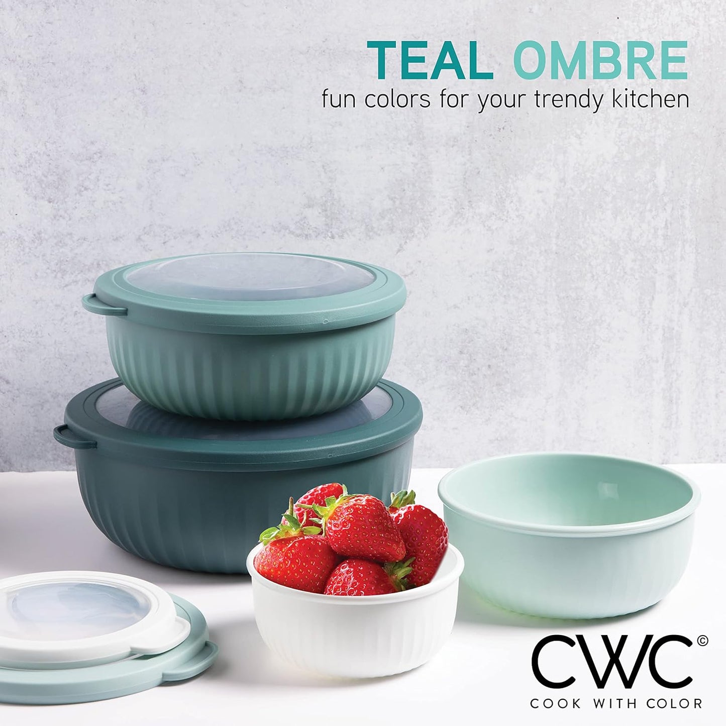 COOK WITH COLOR Prep Bowls with Lids- 8 Piece Nesting Plastic Small Mixing Bowl Set with Lids (Teal Ombre)