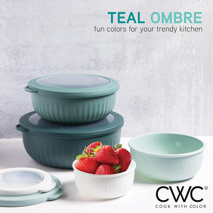 COOK WITH COLOR Prep Bowls with Lids- 8 Piece Nesting Plastic Small Mixing Bowl Set with Lids (Teal Ombre)