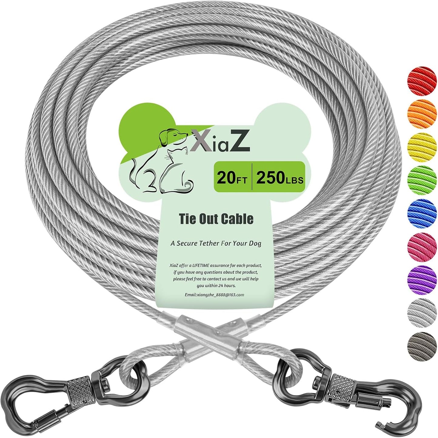 XiaZ Dog Runner Cable Dog Run Trolley Tie Out Cable Dog Chains for Outside Yard Camping Up to 250 Pound, 20 Feet