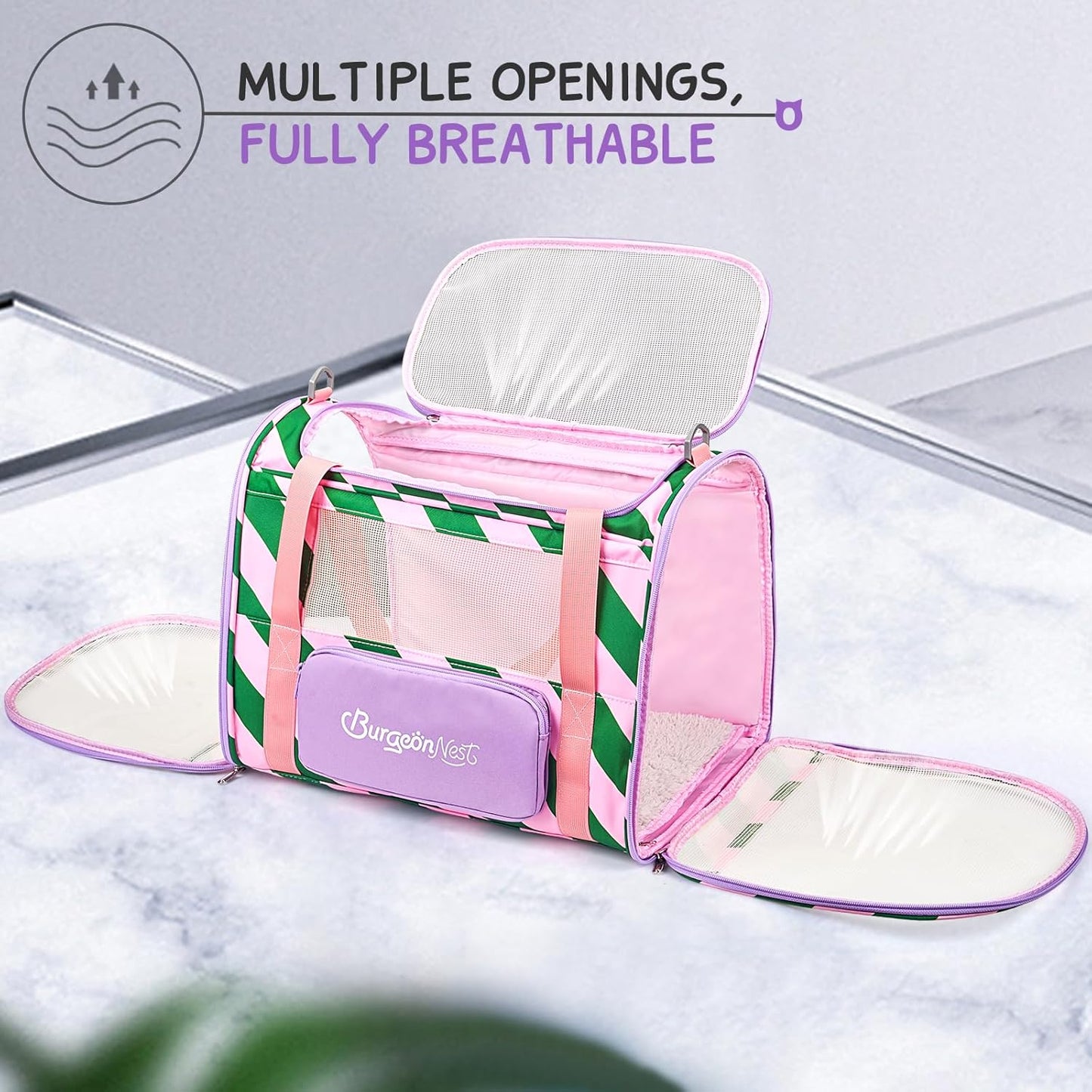 BurgeonNest Cat Carriers for Medium Cats Under 25 lbs, Pet Carrier for Cats with Unique Side Bag,Top Load Small Pet Carrier Soft-Sided Escape Proof with 4 Ventilated Windows