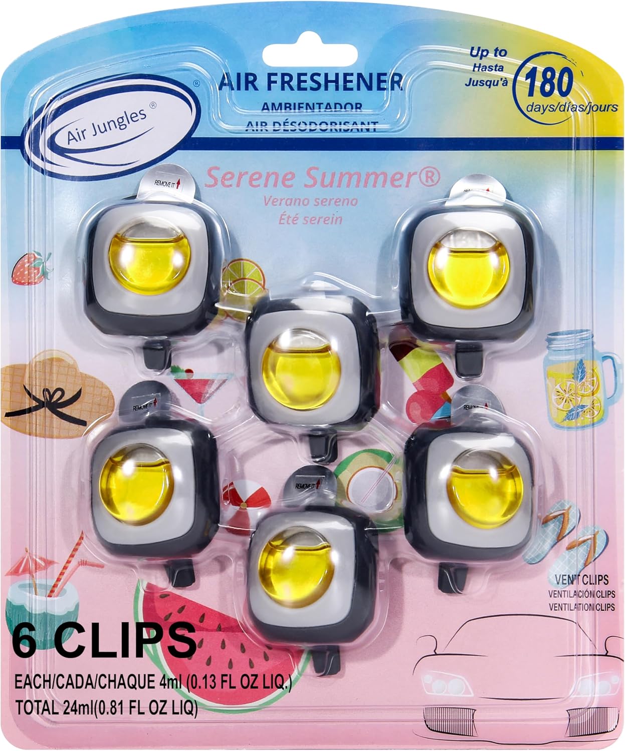 Air Jungles New Car Scent Car Air Freshener Clip, 6 Car Freshener Vent Clips, 4ml Each, Long Lasting Air Freshener for Car, Up to 180 Days Car Refresher Odor Eliminator