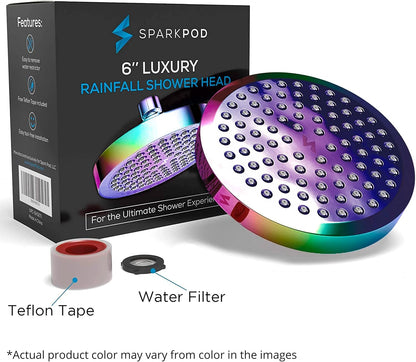 SparkPod Shower Head - High Pressure Rain - Premium Quality Luxury Design - 1-Min Install - Easy Clean Adjustable Replacement for Your Bathroom Shower Heads (Luxury Polished Chrome, 6 Inch Round)