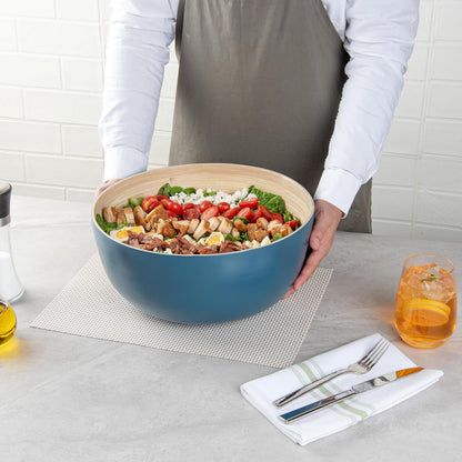 Restaurantware-Bambuddha 51 Ounce Extra Large Salad Bowl, 1 Heavy-Duty Round Salad Bowl - Sustainable, Reusable, Blue Bamboo Serving Dish, for Serving Salads, Fruits, and Appetizers