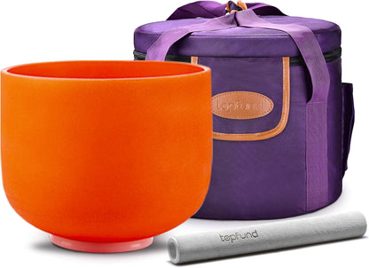 TOPFUND F Note Crystal Singing Bowl Heart Chakra 8 inch with Heavy Duty Carrying Case and Suede Striker