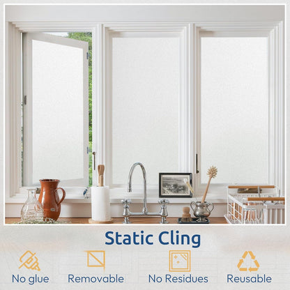 rabbitgoo Window Films for Privacy, Static Cling Frosted Glass Sticker, Non-Adhesive Privacy Film Sun Blocking Window Covering Frosting Vinyl Bathroom Sliding Glass Door, 44.5 x 200cm, Pure Frosted