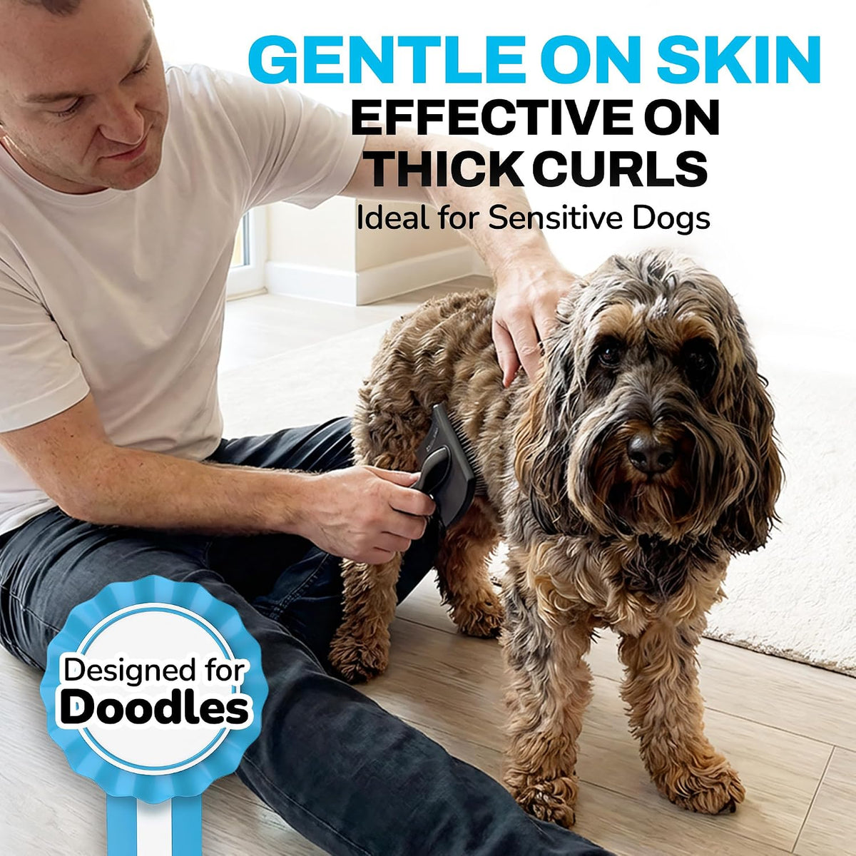 The Doodle Brush Slicker Brush Curly Coat Detangler, Extra Long Pin