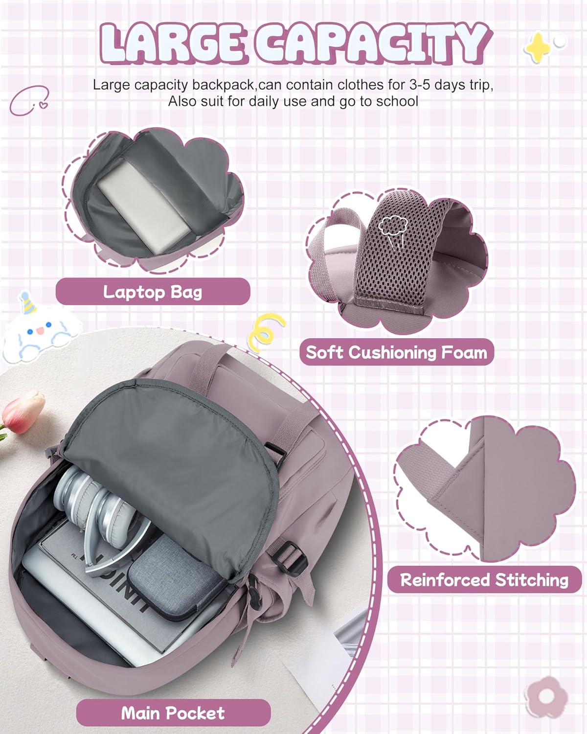 School Backpack for Women Men College High School Bags for Boys Girls Casual Daypack Laptop Backpack Waterproof Black Bookbag Travel Rucksack