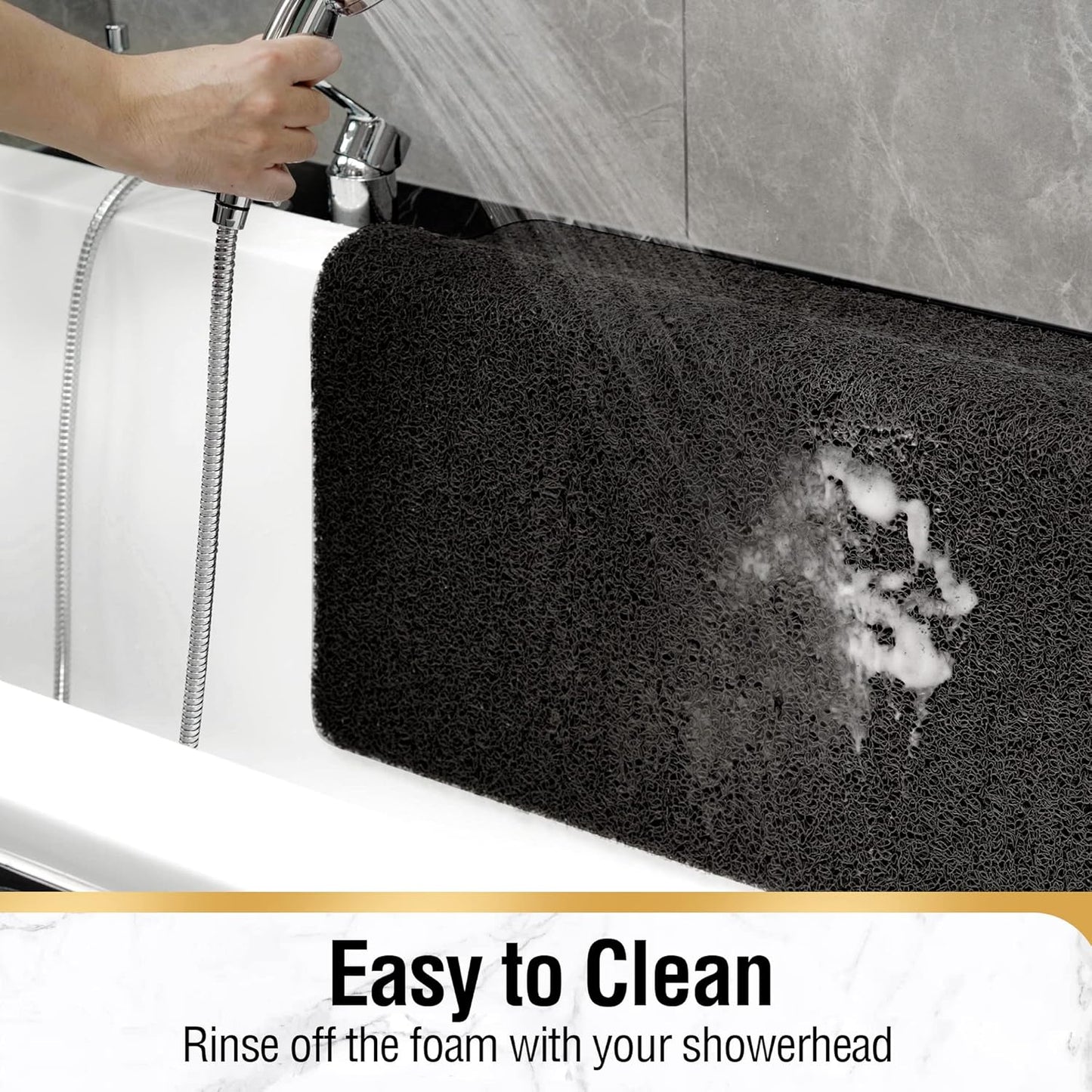 HITSLAM Shower Mat Non Slip, 24 x 16 Inch Bathtub Mat Non Slip with Drain, Soft PVC Loofah Bath Mat for Tub, Quick Drying Bathroom Shower Mat, Grey
